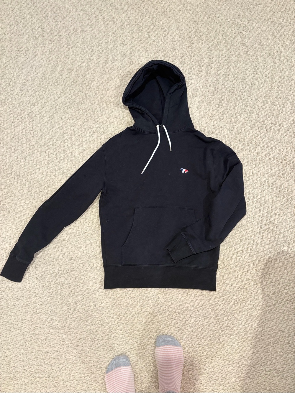 MAISON KITSUNE Black Hoodie with Fox Emblem